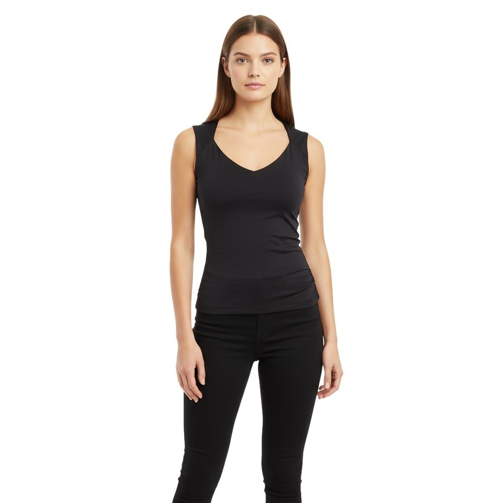 Q&A Tank Top‎ Womens Small Black V-Neck Sleeveless Relaxed Fit Casual Chic